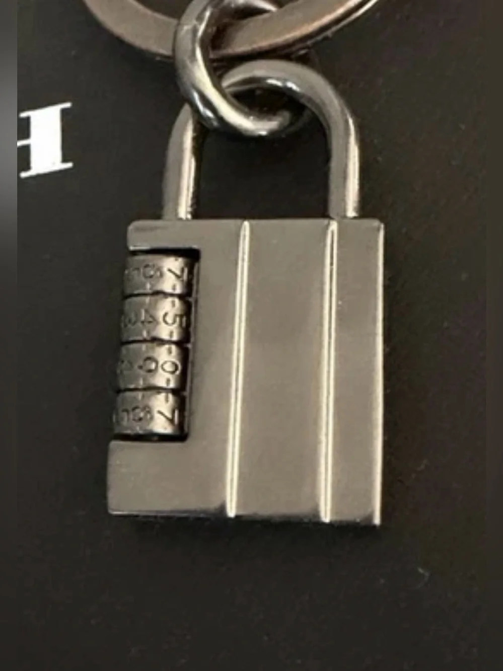 RARE COACH Padlock Charm Keychain/ Bag Charm ~ Gunmetal/ Key Ring/ Engraved